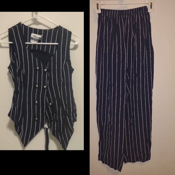 Size 3 - 2-Piece Set - Navy Blue with Cream Double Pinstripes - Picture 1 of 8